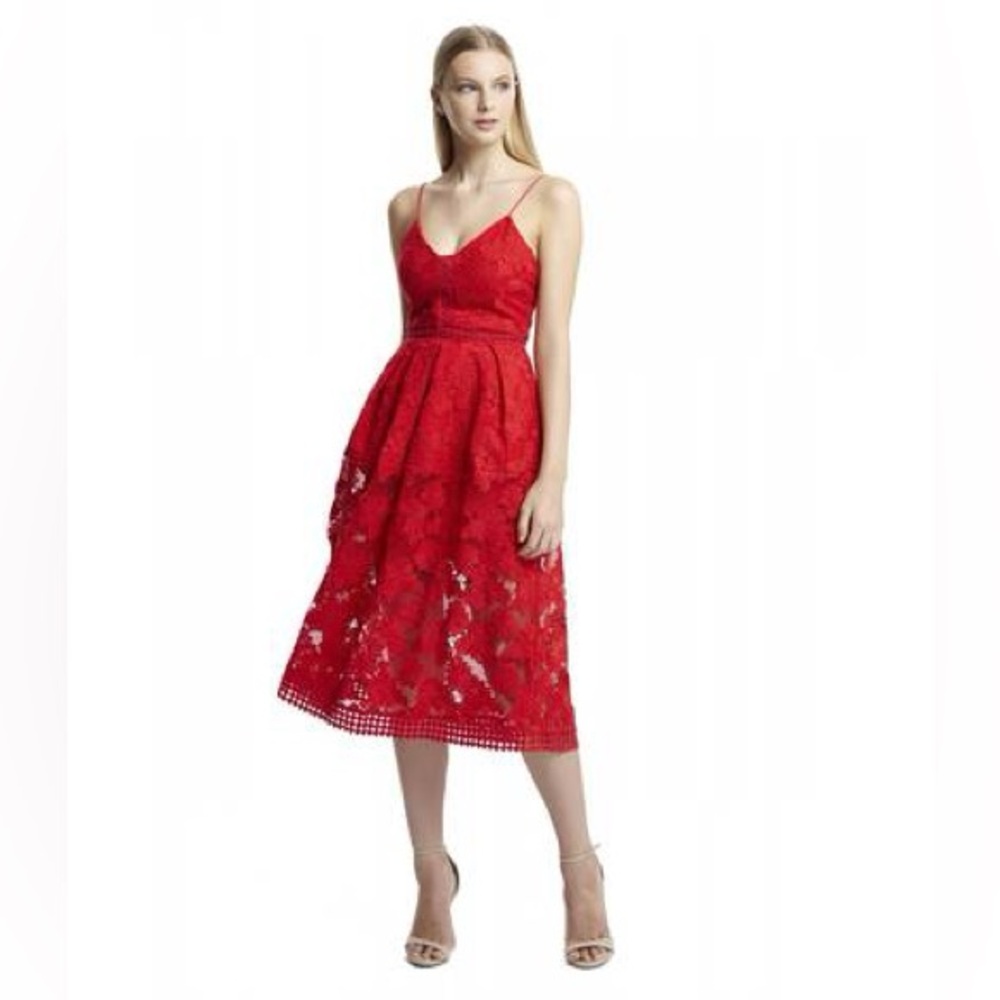 NWT Nicholas Red Floral Lace Rouleau Ball Midi Dress - size 2